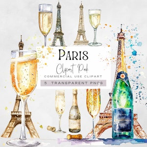 Clipart aquarelle de Paris, Tour Eiffel png, graphismes romantiques, images de la vie parisienne, illustrations de voyages en France, faire-part, carnet de voyage