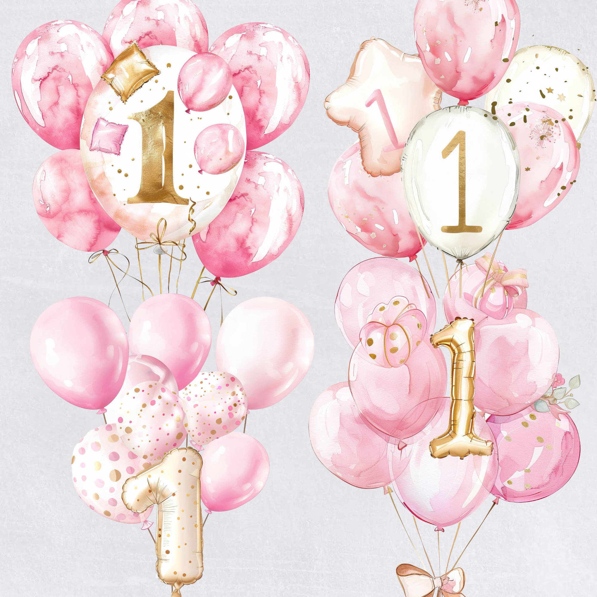 Birthday Number 1 Png, Pink 1st Birthday Balloons Girl Clipart, Girls
