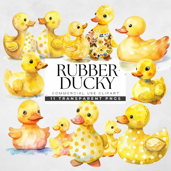 Rubber Ducky Clipart, Yellow Duck Clip Art, Baby Shower Graphics, Bath Time Bubbles Pngs, Cute Watercolor Plastic Duckies Images, Nursery