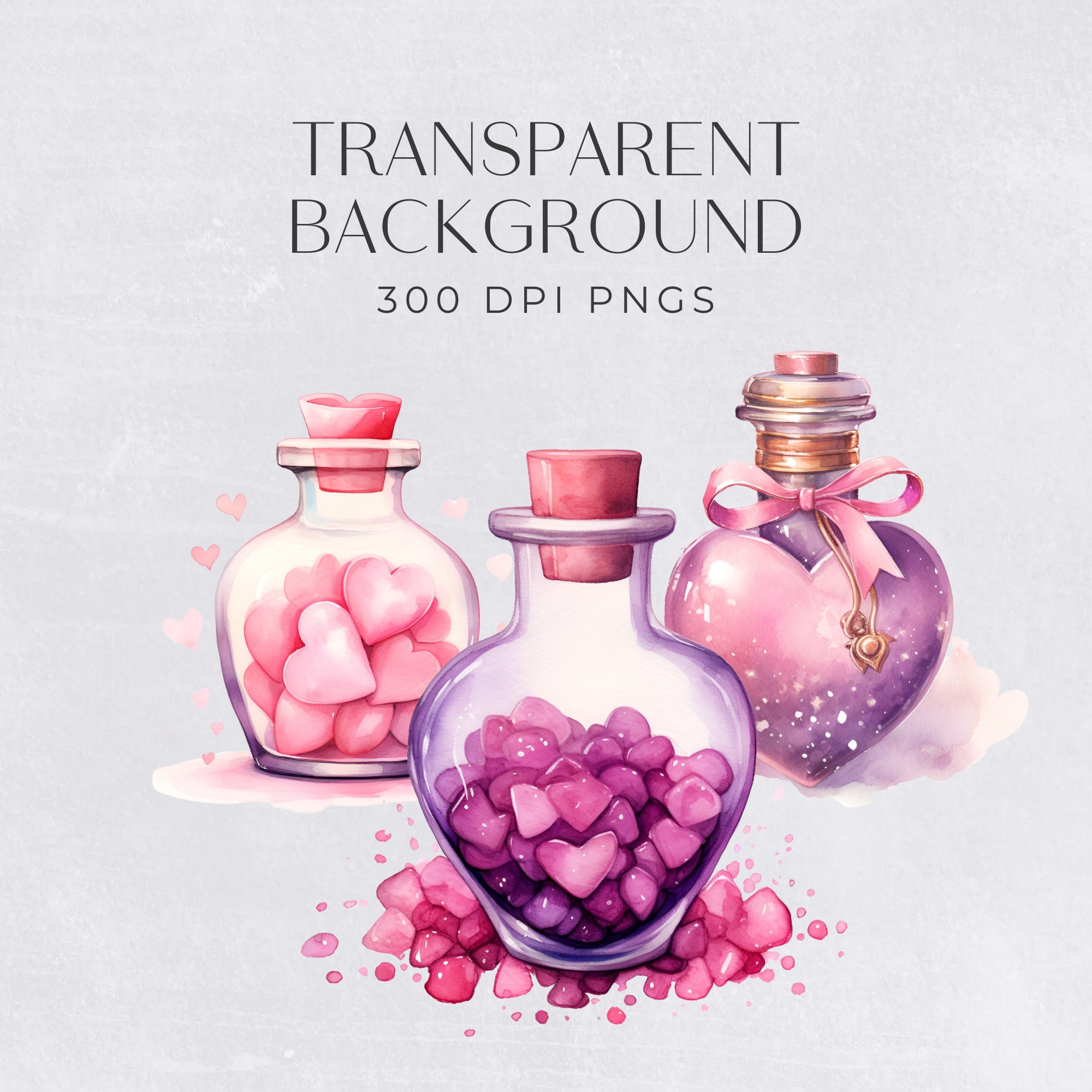 Love Potion Bottle Clipart, Watercolor Valentines Clip Art, Magic ...