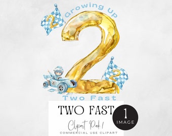 2 Fast Birthday Png, | SINGLE IMAGE | Watercolor Racing Car Clipart, Boys 2nd Birthday Race Car Image, Blue Second Party Invite Graphic