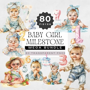 Clipart d'étape mensuelle, clipart bébé fille, Bonjour tout le monde png, graphiques sur le développement du nourrisson, cartes mensuelles, images png de la première année des bébés