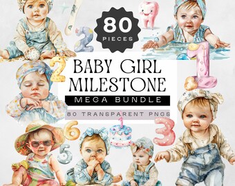 Monthly Milestone Clipart, Baby Girl Clip Art, Hello World png, Infant Development Graphics, Monthiversary Cards, Babies First Year pngs