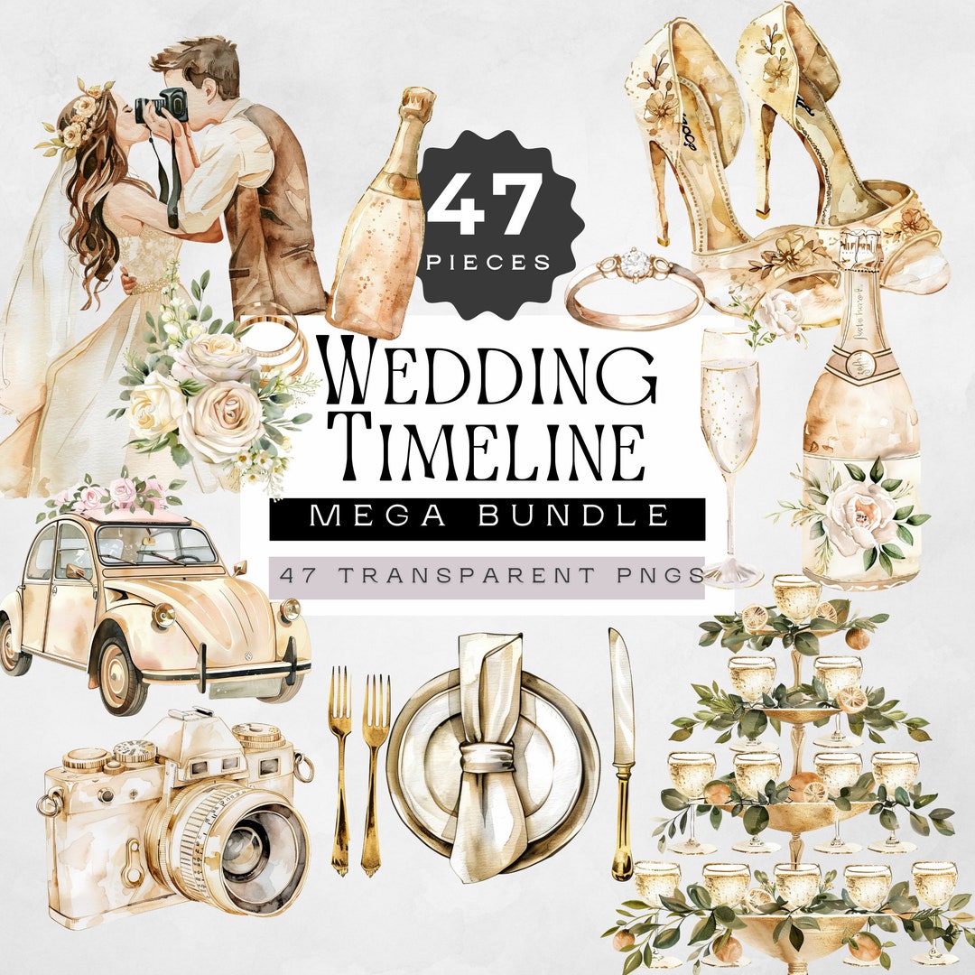 Wedding Timeline Clipart, Big Day Itinerary Clip Art, Watercolor ...
