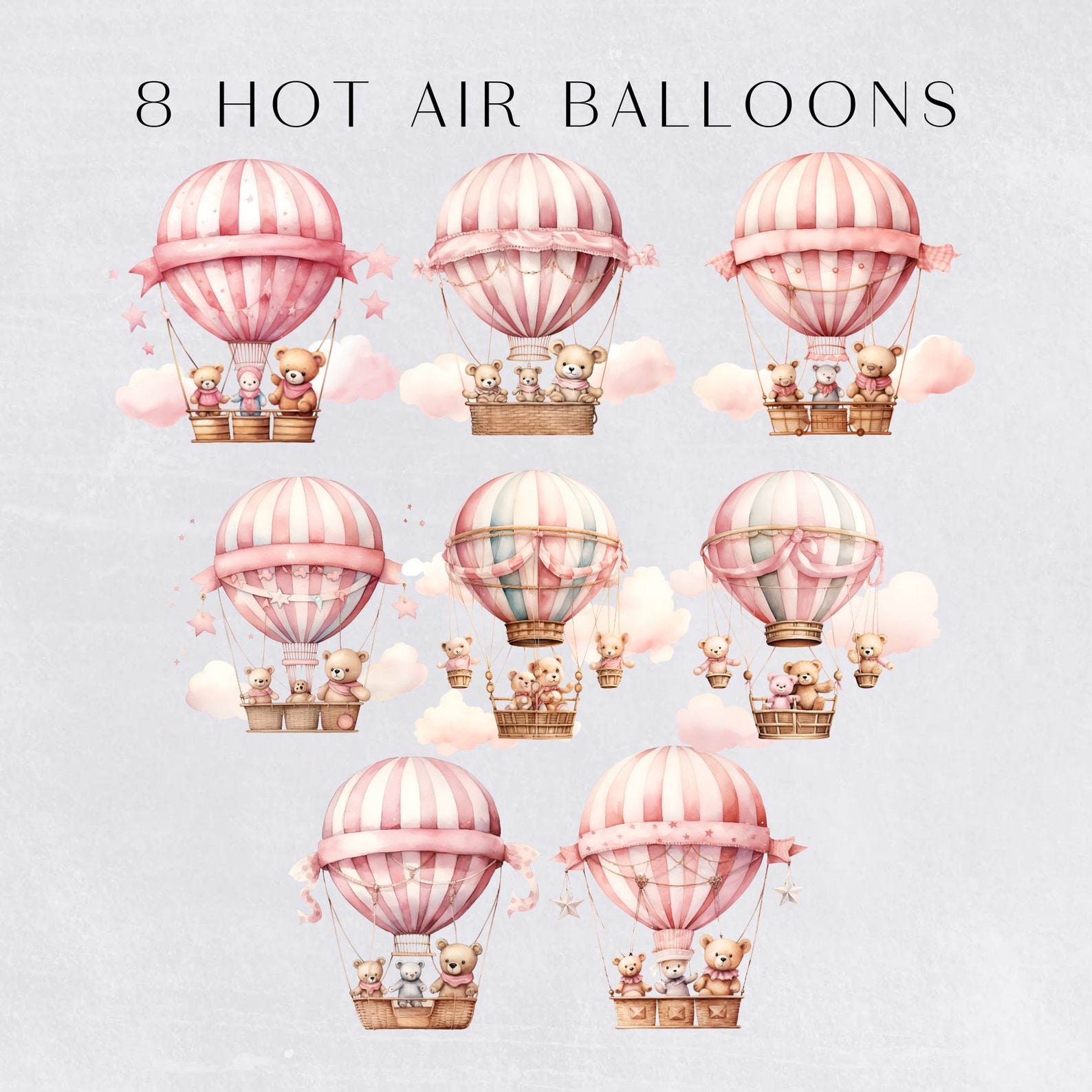 Bear in Pink Hot Air Balloon Clipart, Flying Bear Graphics, It's a Girl ...
