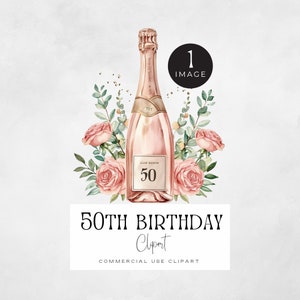 50 Jahre Geburtstag Frauen Png, Clipart, 50. Geburtstag | EINZELBILD | 50 Jahre alte Grafik, gealtert zur Perfektion, Champagnerflasche, Blumenmuster