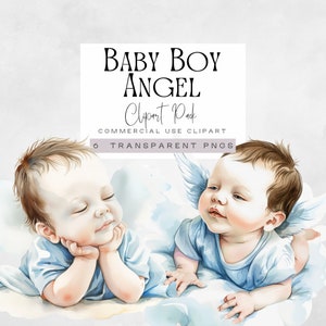 Clipart ange bébé garçon, baby shower céleste, chérubin mignon png, ailes d'ange vintage, graphiques de baptême religieux, bleu aquarelle chambre de bébé