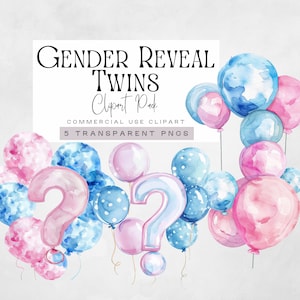 Gênero Revela Gêmeos Png, Equipe Menino ou Menina Clipart, Ele ou Ela Clip Art, Rosa ou Azul Mamãe Ama Você Gráficos, Aquarela Chá de Bebê,
