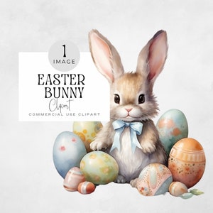 Vintage Easter Bunny Clipart | SINGLE IMAGE | Watercolor Easter Eggs and Rabbit Graphics, Junk Journal, Easter Card, Invitation
