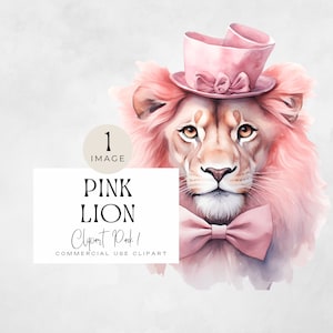 Imágenes Prediseñadas de León Rosa / IMAGEN ÚNICA / Animal de Circo, Safari Clip Art, Mascota del Equipo png, Vivero de la Selva, Baby Shower de Acuarela