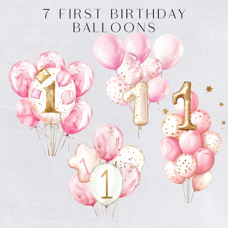 Birthday Number 1 Png, Pink 1st Birthday Balloons Girl Clipart, Girls