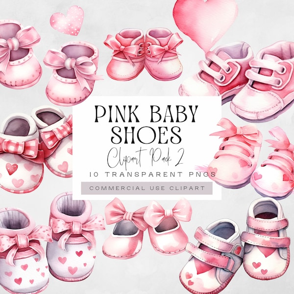 Clipart chaussures bébé, bottines roses pour bébé fille, aquarelle nouveau-né clipart, graphismes mignon baby shower, booty png, illustration de chaussons vêtements