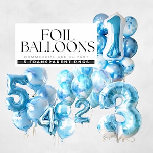 Number Balloon Clipart, Blue Foil Balloons Clip Art, 1, 2, 3, 4, 5 Numbers pngs, Boy Happy Birthday Party Graphics, Cards and Invitations