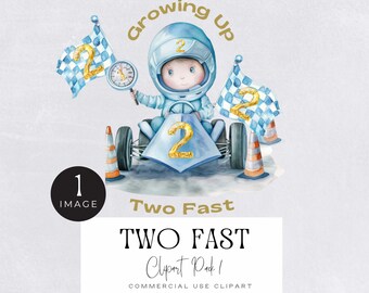 Two Fast Birthday png, | SINGLE IMAGE | Watercolor Racing Car Clipart, Boys 2nd Birthday Race Car Image, Blue Second Party Invite Graphic
