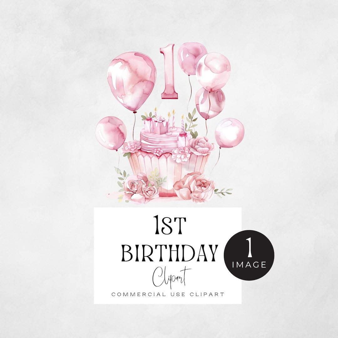 Birthday Number 1 Png, Pink 1st Birthday Girl Clipart | SINGLE IMAGE