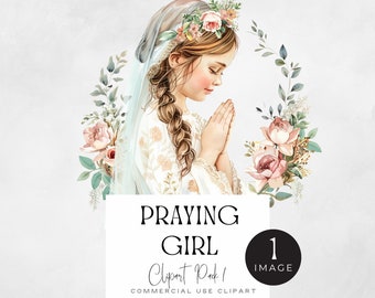 First Holy Communion Clipart for Girl, | SINGLE| Praying Hands Clip Art, Religious Catholic Graphics, Baptism, 1st Communion png for Invite