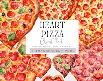 Herzförmiges Pizza Stück Clipart, Pizza Liebhaber, Aquarell Italienisches Essen & Restaurant Grafik, Party Nacht, Valentinstag Clipart Png