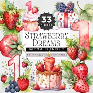 Strawberry Baby Girl Clipart, My Berry First Birthday Clip Art, 1st Party Theme Pngs, Sweet One Illustrations, Nursery Graphics, Baby Shower