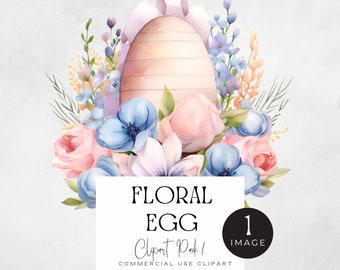 Oeufs de Pâques à l'aquarelle florale des cliparts | IMAGE UNIQUE |  Clipart oeuf sur fond transparent, graphiques de conception de chasse aux oeufs floral pastel