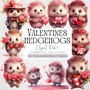 Joli clipart hérisson, avec des fleurs, des roses rouges, des cliparts forestiers de la Saint-Valentin, un animal mignon, la fabrication de cartes, des graphiques d'amour aquarelle, des publicités