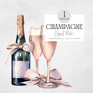 Champagner Flasche und Glas Clipart | EINZELBILD | Hochzeit Champagner Grafiken, Aquarell Muttertag png, Party Clipart, Geburtstag Grafiken