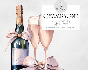 Champagne Bottle and Glass Clipart | SINGLE IMAGE | Wedding Champagne Graphics, Watercolor Mothers Day png, Party Clipart, Birthday Graphics