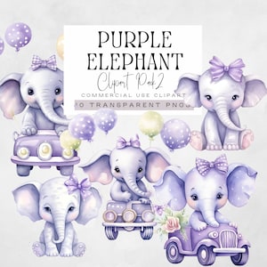 Elefante morado Png, Clipart lila baby shower, Elefante en un coche con globos Clip Art, Gráficos de fiesta de cumpleaños de acuarela Chica