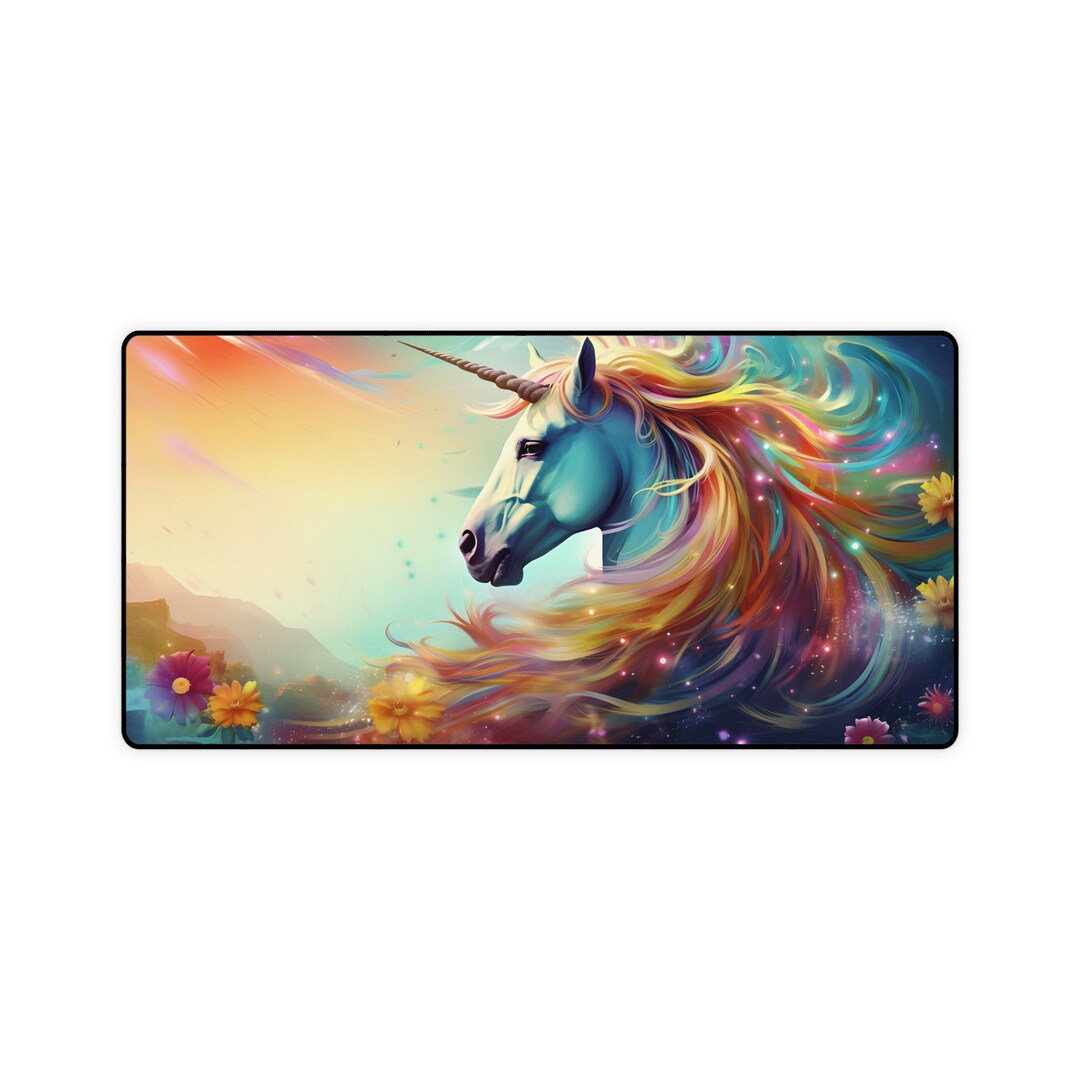 Vibrant Magical Unicorn Desk Mat 31.5x15.5 Etsy