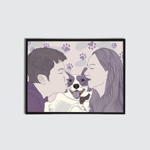 Dog and Owners Art Custom Digital Portrait Personalized Sketch from photo Cartoon Simple Line Draw Illustration Gift for Lovely Dog Owner