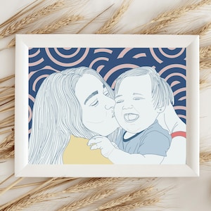 Personalisierte Mutter und Kind Porträt - Individuelle digitale Illustration des Muttertags mit sanften Farben, Sentimentales Geschenk für Mütter