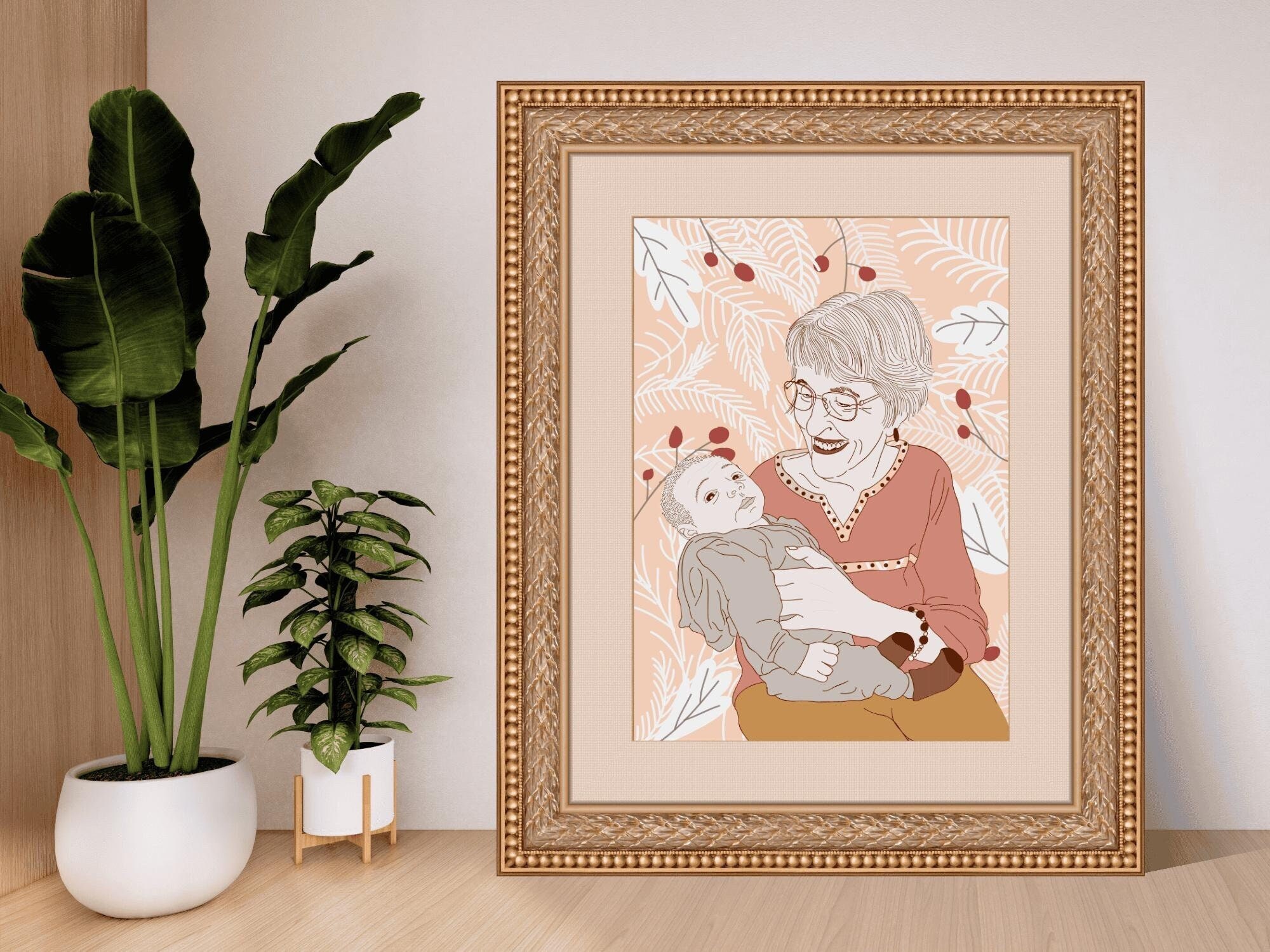 Personalized Granny and Baby Christmas Portrait: Custom Holiday Art (Digital)