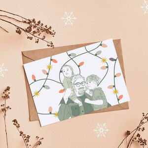 Ritratto personalizzato di padre e figli a Natale con design di biglietti di auguri