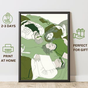 Beste vrienden-tekening – aangepast vriendschapsportret, minimalistische lijntekeningen, gepersonaliseerd BFF-cadeau-idee voor vrienden in groen kleurenpalet