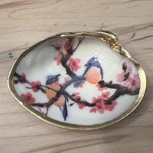 Bluebirds and Cherry Blossoms decoupage shell