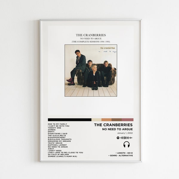 The Cranberries - No Need To Argue Album Poster / Album Cover Poster / Music Gift / Music Wall Decor / Album Art