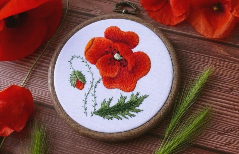 Poppy Embroidery Pattern, Botanical Embroidery Design, Hand Embroidery ...