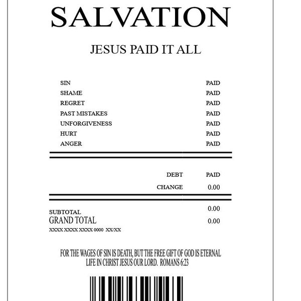 Salvation Receipt, Jesus Paid It All, Inspirational, PNG, SVG