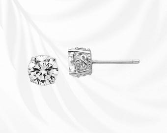 Sterling Silver Rhodium-plated CZ 6.5mm Stud Post Earrings