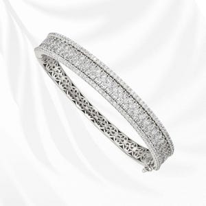 Sterling Silver Rhodium-plated Pavé CZ Hinged Bangle Bracelet