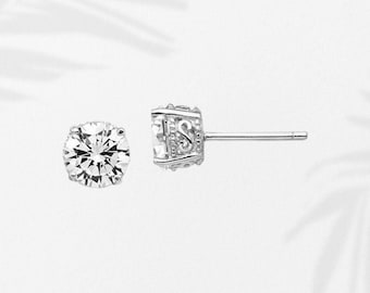 Sterling Silver Rhodium-plated CZ 6.5mm Stud Post Earrings