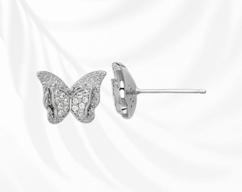 Sterling Silver Rhodium-plated CZ Butterfly Post Earrings