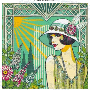 Flapper Girl Summer  cross stitch pattern by KindGerman (digital format)