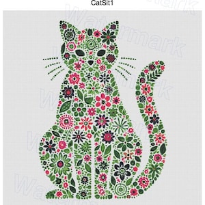 Cat sitting cross stitch pattern by KindGerman (digital format)