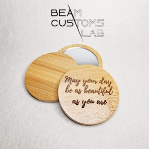 Espejo de bolsillo de madera grabado, espejo personalizado, espejo compacto, para ella, espejo de bolso, idea de regalo personalizada, novia, grabado