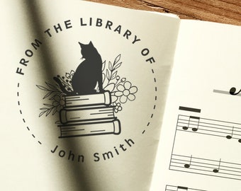 Cat Book Stamp ,Personalized BOOK Stamp ,Cat Embosser ,Cat lover gifts ,Gift for book lover
