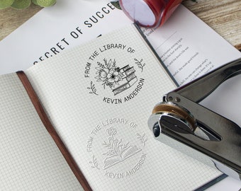 Book Stamp, 19 designs for Book Lover's Gift, Customize any logo, embosser stamp, Self Inking Stamp, From The Library Of, Library Embosser