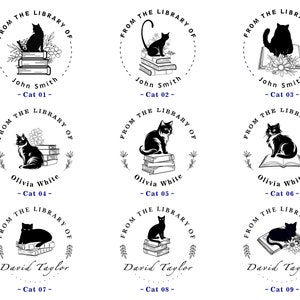 9 Cat Design Embossers | Customized Personal Embossers | Gifts for Cat Lovers | From the Library of Cats, Flowers, Bee, and Books