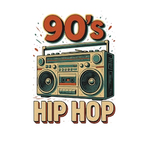 90s Hip Hop Boombox T-Shirt Design: Retro Rap PNG (Digital Download