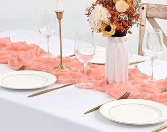 Runner da tavolo in garza color corallo, 10 piedi, centrotavola rustico per matrimoni, baby shower, decorazioni boho per feste, runner da tavolo in garza trasparente, drappeggio rosa pesca