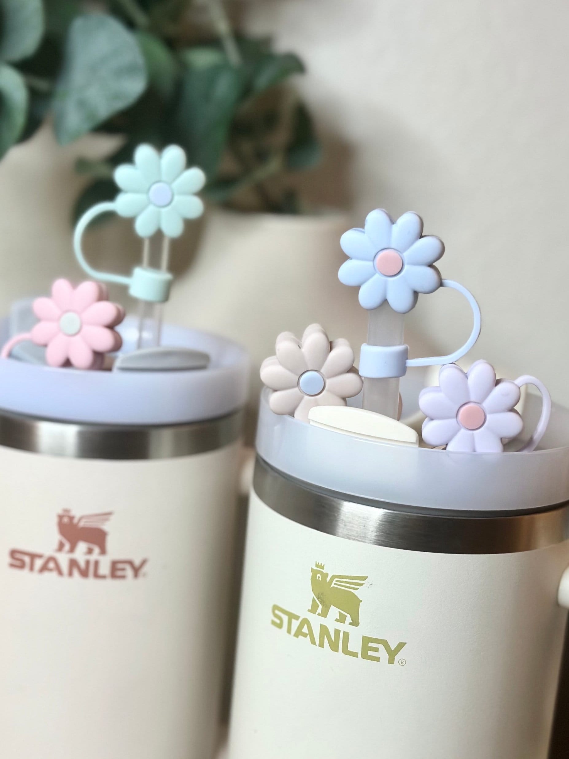 Colorful Silicone Reusable Straw Lids and Covers for 40 oz Stanley Cups -  Dust-Proof Plugs and Tips for 10 mm Drinking Straws - Cute 6 Pack